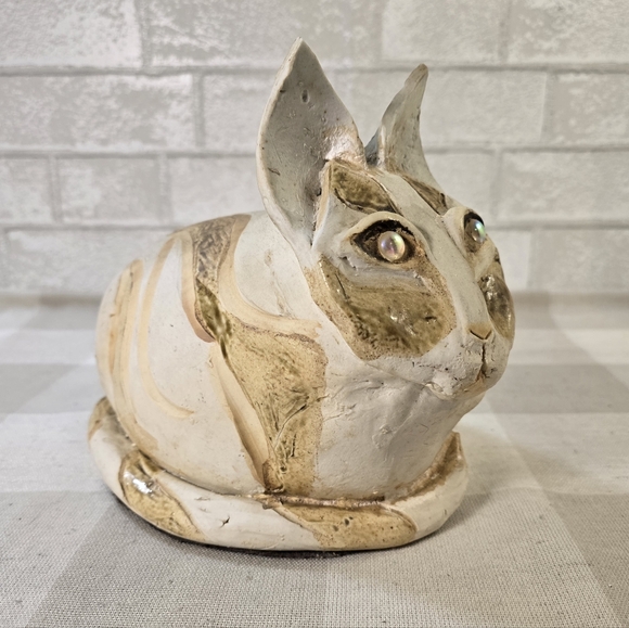 Handmade Clay Art Pottery Tabby Cat Ceramic Sculpture Statue 9
